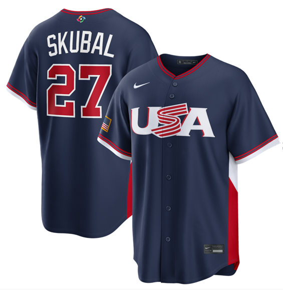 Men's Navy USA Baseball ACTIVE PLAYER Custom 2026 World Baseball Classic Road Stadium Stitched Jersey